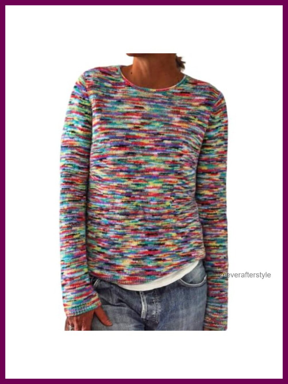 Fair Isle Knit Sweater Long Sleeve Pullover Loose Fit Women's